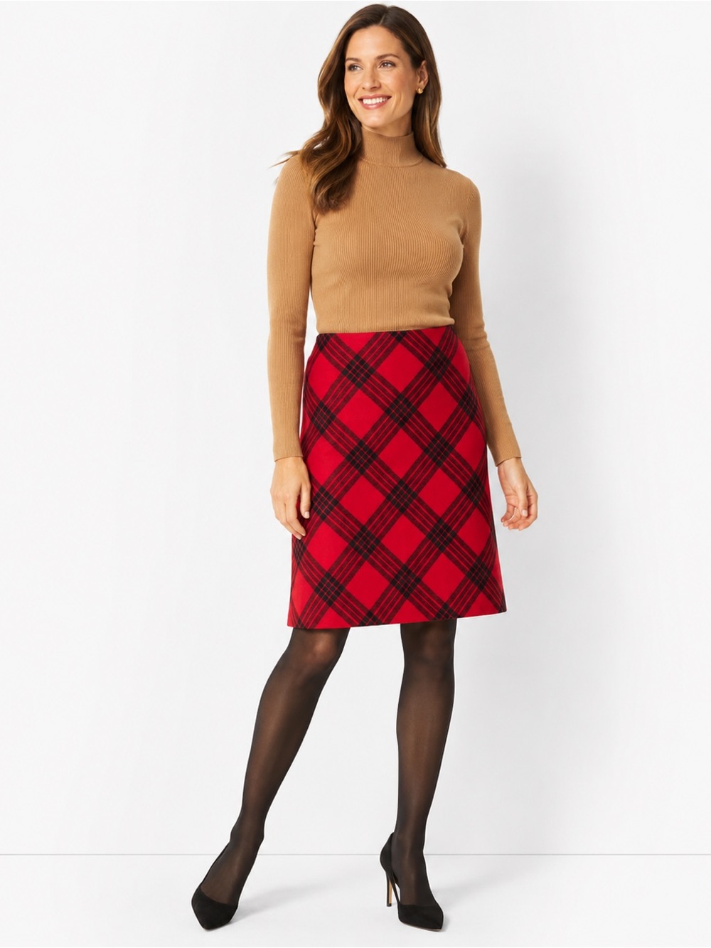 Talbots Red Black Plaid Wool Blend Pencil Skirt 4 Lined Holiday Wool Luxury